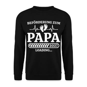 Papa 2027 – Schwangerschaft verkünden Geschenk - Unisex Pullover - Schwarz - Vorne - Alina (178cm) & Michal (187cm)
