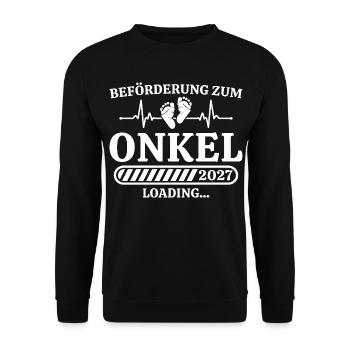 Beförderung zum Onkel 2027 – Baby Ankündigung - Unisex Pullover - Schwarz - Vorne - Alina (178cm) & Michal (187cm)