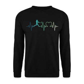 Baseball-Baseball-Herzschlag-Baseballspieler - Unisex Pullover - Schwarz - Vorne - Alina (178cm) & Michal (187cm)