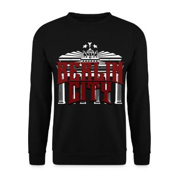 Berlin City Schriftzug mit Brandenburger tor - Unisex Pullover - Schwarz - Vorne - Alina (178cm) & Michal (187cm)