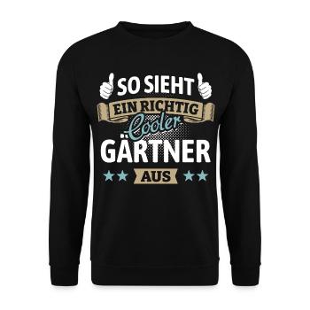 So sieht ein richtig cooler Gärtner aus - Spruch - Unisex Pullover - Schwarz - Vorne - Alina (178cm) & Michal (187cm)