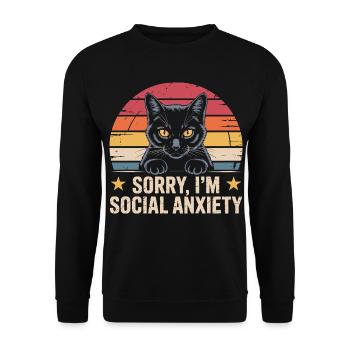Retro Cat Black Cat Social Anxiety - Unisex Sweatshirt - black - Front - Alina (178cm) & Michal (187cm)