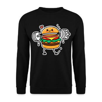 Weightlifting Hamburger Hero - Unisex Sweatshirt - black - Front - Alina (178cm) & Michal (187cm)