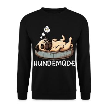Hundemüde Mops Möpse Mopsbesitzer Mopsliebhaber  - Unisex Pullover - Schwarz - Vorne - Alina (178cm) & Michal (187cm)