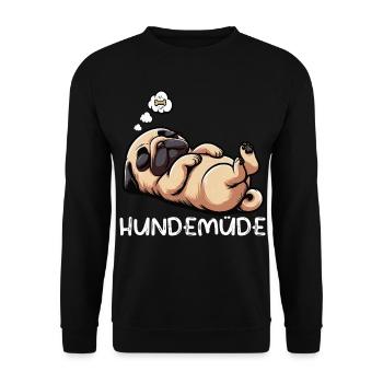 Hundemüde Mops Möpse Mopsbesitzer Mopsliebhaber  - Unisex Pullover - Schwarz - Vorne - Alina (178cm) & Michal (187cm)