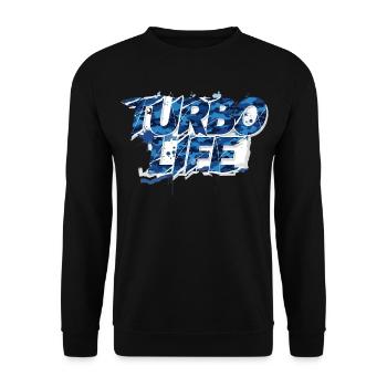 Turbo Life Blau Grau Camo Motiv Männer & Jungs - Unisex Pullover - Schwarz - Vorne - Alina (178cm) & Michal (187cm)