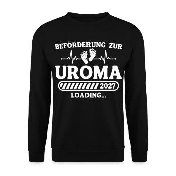 Uroma 2027 Loading – Baby Ankündigung Geschenk - Unisex Pullover - Schwarz - Vorne - Alina (178cm) & Michal (187cm)