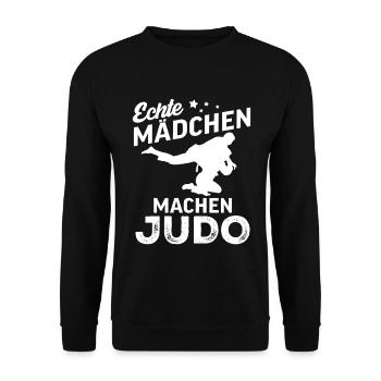 echte maedchen machen judo  - Unisex Pullover - Schwarz - Vorne - Alina (178cm) & Michal (187cm)
