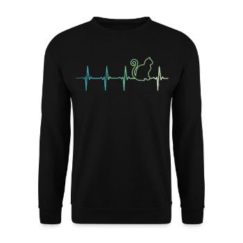 Katze Herzschlag Katzen - Unisex Pullover - Schwarz - Vorne - Alina (178cm) & Michal (187cm)