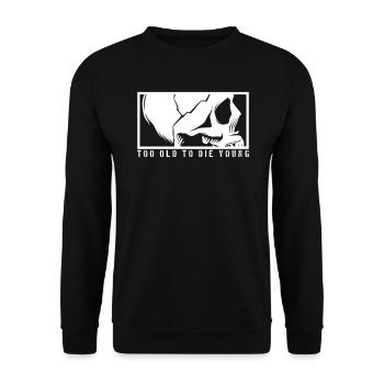 TOO OLD TO DIE YOUNG Skull Skeleton Rocker - Unisex Sweatshirt - black - Front - Alina (178cm) & Michal (187cm)