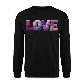 Love Schriftzug Patchwork 3D Stoff Look - Unisex Pullover - Schwarz - Vorne - Alina (178cm) & Michal (187cm)