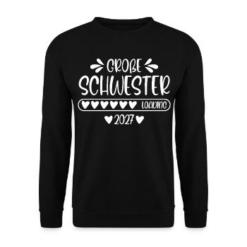 Große Schwester 2027 loading - Unisex Pullover - Schwarz - Vorne - Alina (178cm) & Michal (187cm)