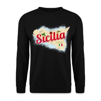 Sizilien Italien Vintage Insel Souvenir mit Fahne - Unisex Pullover - Schwarz - Vorne - Alina (178cm) & Michal (187cm)