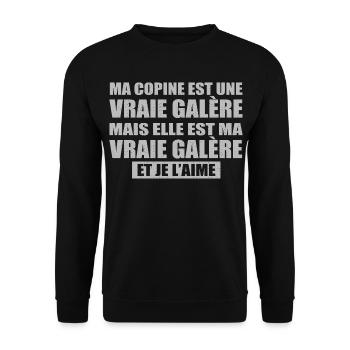 Cadeau Amoureux Humour Copine Galère Je L’Aime - Sweat-shirt Unisexe - noir - Devant - Alina (178cm) & Michal (187cm)