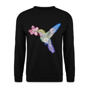 Zentangle-Kolibri mit Blume - Unisex Pullover - Schwarz - Vorne - Alina (178cm) & Michal (187cm)