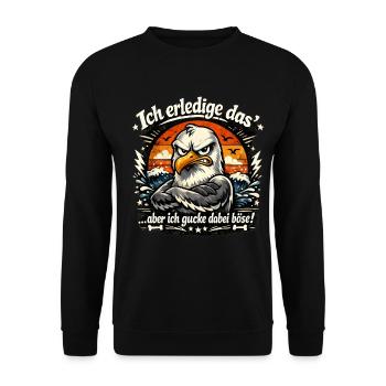 Ich mach das Möwe lustiges Büro - Unisex Pullover - Schwarz - Vorne - Alina (178cm) & Michal (187cm)
