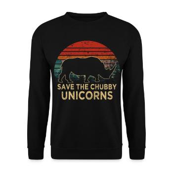 Save The Chubby Unicorns Retro Rhino Slogan - Unisex Sweatshirt - black - Front - Alina (178cm) & Michal (187cm)