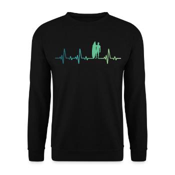 Surfing heartbeat surfer gift - Unisex Sweatshirt - black - Front - Alina (178cm) & Michal (187cm)