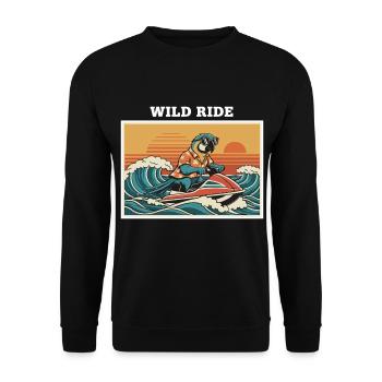 Retro Jet Ski Parrot "Wild Ride" - Unisex Pullover - Schwarz - Vorne - Alina (178cm) & Michal (187cm)