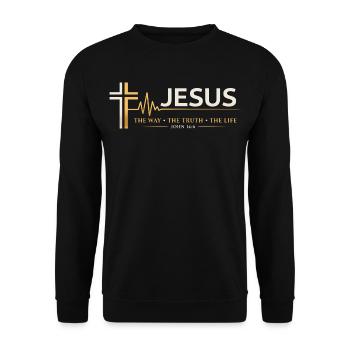 Verset biblique de Jésus, La voie de la vérité, la vie - Sweat-shirt Unisexe - noir - Devant - Alina (178cm) & Michal (187cm)