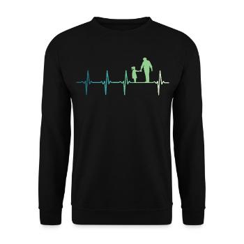 Vater und Tochter, Herzschlag, Vater und Tochter - Unisex Pullover - Schwarz - Vorne - Alina (178cm) & Michal (187cm)