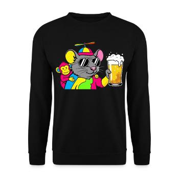 Party Maus mit Bier - Unisex Pullover - Schwarz - Vorne - Alina (178cm) & Michal (187cm)
