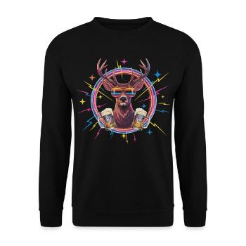 Retro Hirsch Disco Bier - Unisex Pullover - Schwarz - Vorne - Alina (178cm) & Michal (187cm)