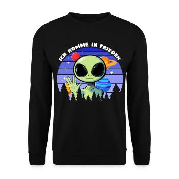 ich komme in frieden - alien - Unisex Pullover - Schwarz - Vorne - Alina (178cm) & Michal (187cm)