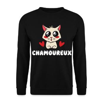 Chamoureux Chat Amoureux Kawaii Mignon Jeu de Mot - Sweat-shirt Unisexe - noir - Devant - Alina (178cm) & Michal (187cm)