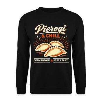 Pierogi & Chill: Retro Dumplings Vintage Design - Unisex Sweatshirt - black - Front - Alina (178cm) & Michal (187cm)