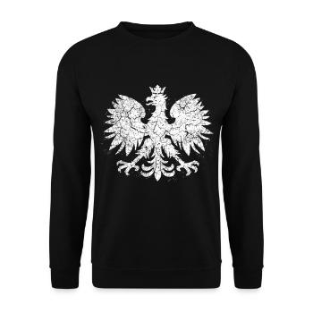 Polnischer Adler Vintage – Weißes Wappen Grunge - Unisex Pullover - Schwarz - Vorne - Alina (178cm) & Michal (187cm)