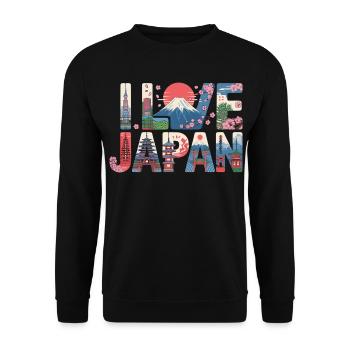 Japan Skyline Cherry Blossoms Fuji Temple Vacation - Unisex Sweatshirt - black - Front - Alina (178cm) & Michal (187cm)