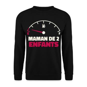 Maman de 2 Enfants Jauge Essence Humour Fatigue  - Sweat-shirt Unisexe - noir - Devant - Alina (178cm) & Michal (187cm)