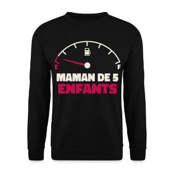 Maman de 5 Enfants Jauge Essence Humour Fatigue - Sweat-shirt Unisexe - noir - Devant - Alina (178cm) & Michal (187cm)