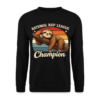 Nap Champion Sloth Shirt Funny Lazy Gift - Unisex Pullover - Schwarz - Vorne - Alina (178cm) & Michal (187cm)