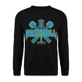 Rock 'n' Roll Retro-Mikrofon mit Gitarren - Unisex Pullover - Schwarz - Vorne - Alina (178cm) & Michal (187cm)