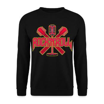 Rock 'n' Roll Retro-Mikrofon mit Gitarren - Unisex Pullover - Schwarz - Vorne - Alina (178cm) & Michal (187cm)