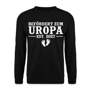 Befördert zum Uropa 2027 – Baby Ankündigung - Unisex Pullover - Schwarz - Vorne - Alina (178cm) & Michal (187cm)