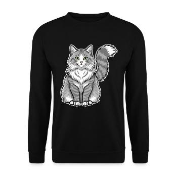 Chat Norvégien Gris Blanc Portrait Majestueux - Sweat-shirt Unisexe - noir - Devant - Alina (178cm) & Michal (187cm)