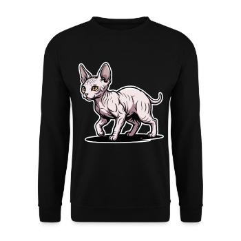 Sphynx Katze Haarloses Spazieren-Porträtdesign - Unisex Pullover - Schwarz - Vorne - Alina (178cm) & Michal (187cm)