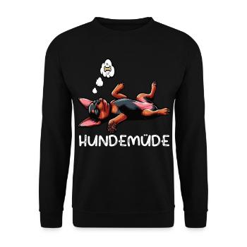 Hundemüde Zwergpinscher Pinscher Pinscherbesitzer - Unisex Pullover - Schwarz - Vorne - Alina (178cm) & Michal (187cm)