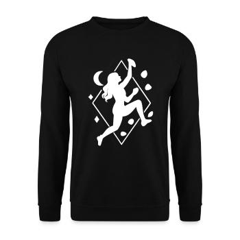 Femme boulderiste bohème : silhouette géométrique d’escalade - Sweat-shirt Unisexe - noir - Devant - Alina (178cm) & Michal (187cm)