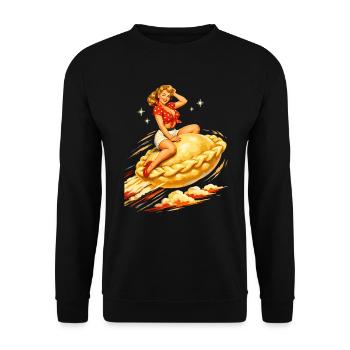 Pin-Up Pelmeni : Art rétro de Dumpling volant - Sweat-shirt Unisexe - noir - Devant - Alina (178cm) & Michal (187cm)