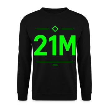 21M Bitcoin Schriftzug Neon Grün Motiv Limit - Unisex Pullover - Schwarz - Vorne - Alina (178cm) & Michal (187cm)
