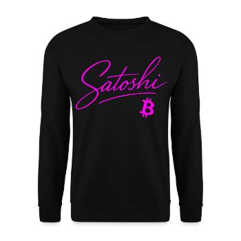 Satoshi Typografie Pink Neon Crypto Style Bitcoin - Unisex Pullover - Schwarz - Vorne - Alina (178cm) & Michal (187cm)