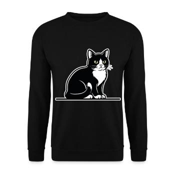 Tuxedo Cat Black and White Portrait Elegant Seated - Unisex Sweatshirt - black - Front - Alina (178cm) & Michal (187cm)