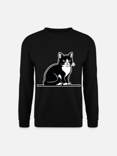 Smoking Katze Schwarz-Weiß Porträt Elegant Sitzend - Unisex Pullover - Schwarz