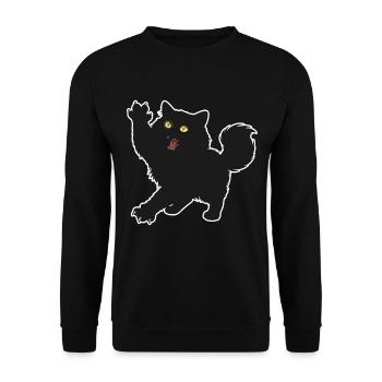 Schwarzes Kätzchen, flauschiges langhaariges lustiges Porträt - Unisex Pullover - Schwarz - Vorne - Alina (178cm) & Michal (187cm)