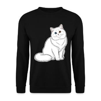Weiße Katzen-Angora-Augen Minnows-Porträt Elegant - Unisex Pullover - Schwarz - Vorne - Alina (178cm) & Michal (187cm)
