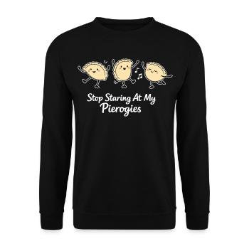Stop Staring At My Pierogies – Tanzende Teigtasche - Unisex Pullover - Schwarz - Vorne - Alina (178cm) & Michal (187cm)